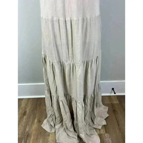 Soft Surroundings Tiered Linen Blend Maxi Dress Size 10 Sleeveless Beige Long - Picture 3 of 12